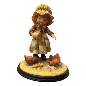 Sarah Kay Feeding The Chickens Figurine By Anri Italy Resin Vintage 1980s